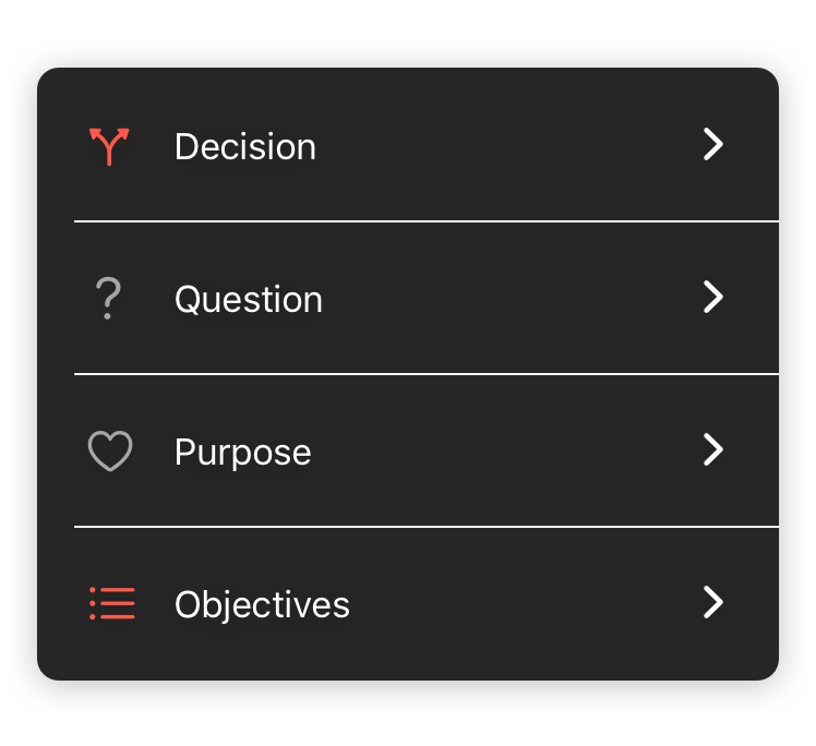 Decision journal questions UI showcase